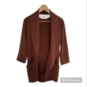 Wilfred Aritzia Chevalier Crepe Open Front Jacket Womens in Rusty Brown